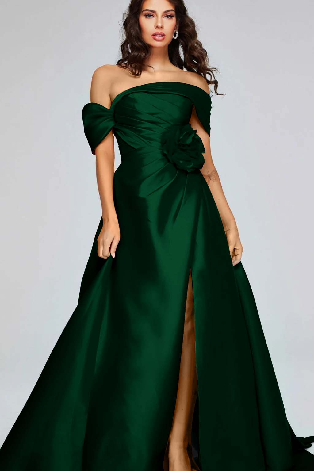 Off the Shoulder Sleeveless Long Split Prom Dress With Pleated