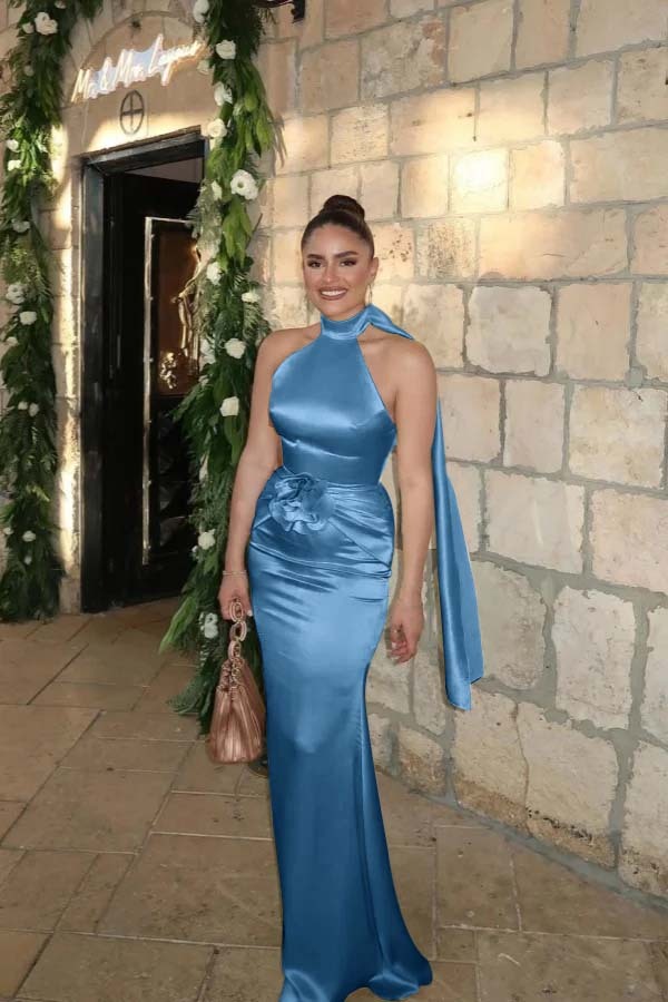 Charming Halter Sleeveless Long Mermaid Prom Dress With Pleated