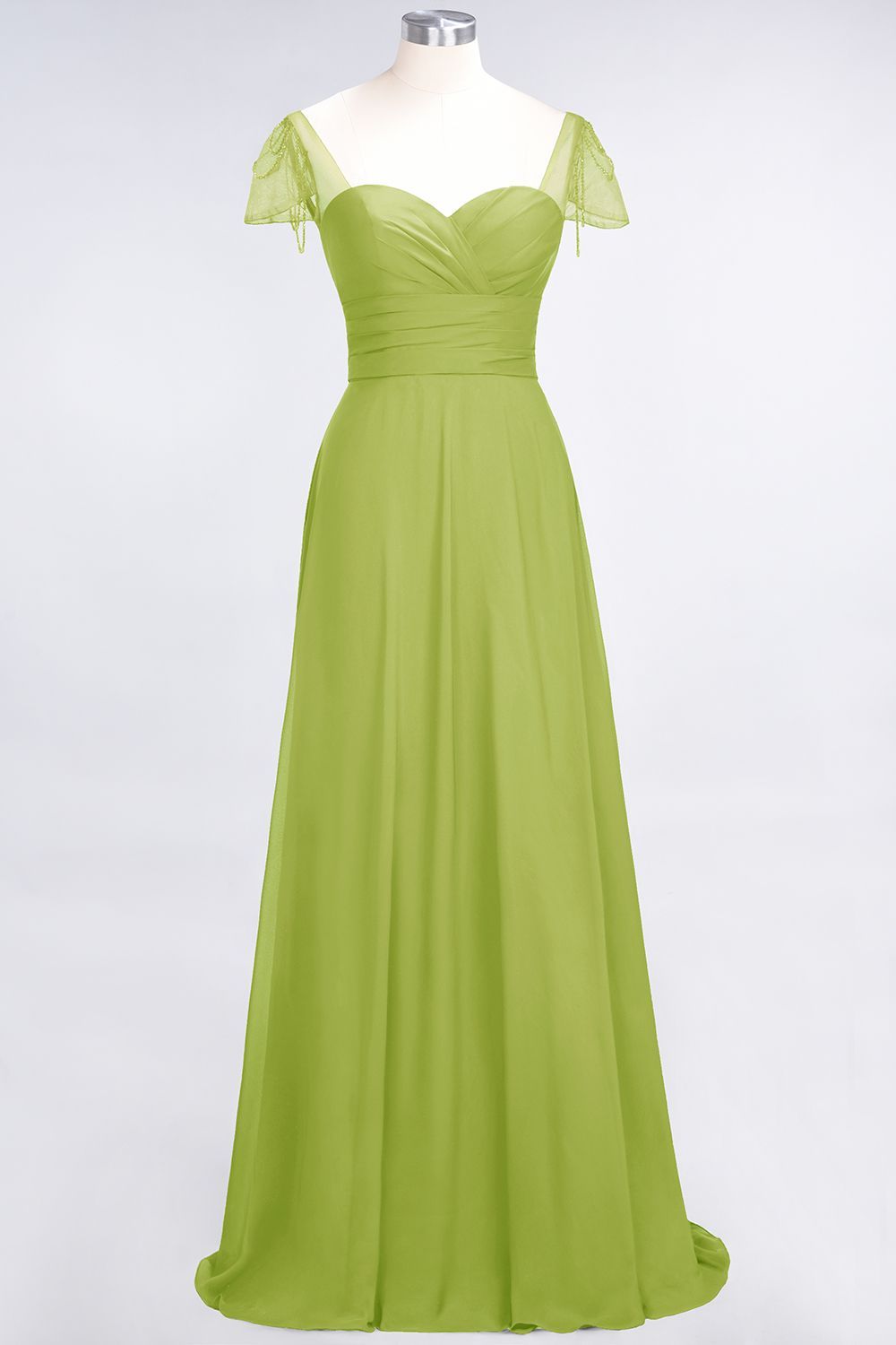 BMbridal Chic Chiffon Sweetheart Cap-Sleeves Ruffle Bridesmaid Dresses with Beadings-BMbridal