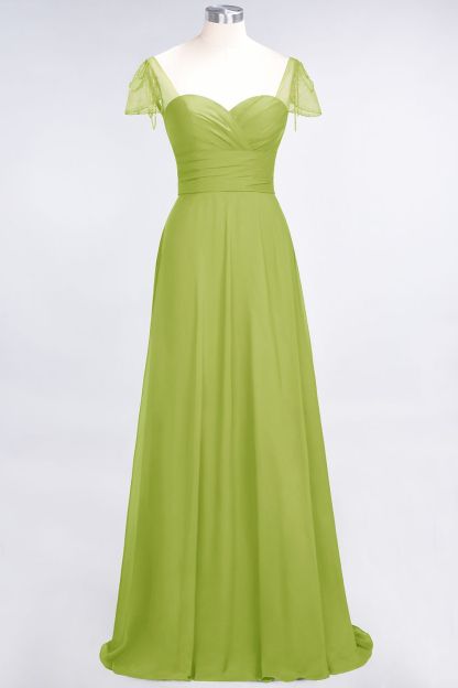 BMbridal Chic Chiffon Sweetheart Cap-Sleeves Ruffle Bridesmaid Dresses with Beadings-BMbridal