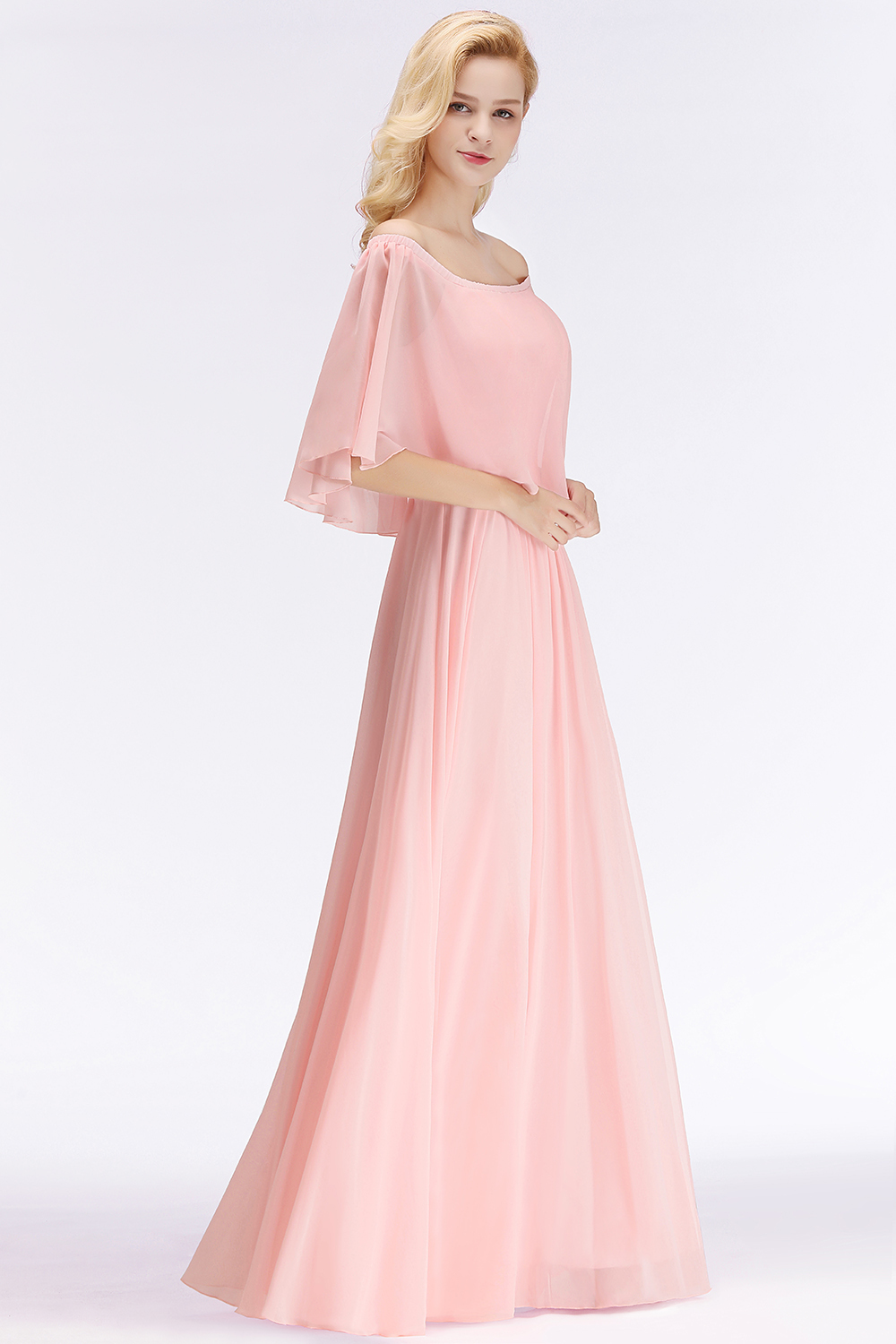 BMbridal Affordable Flounced Crinkle Halter Bridesmaid Dresses Modest Pink Chiffon Wedding Party Dress-BMbridal