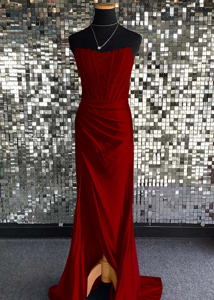 Strapless Sleeveless Long Mermaid Prom Dress With Sequins Pleated