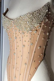 Strapless Sleeveless Mermaid Long Prom Dress With Beading Tulle