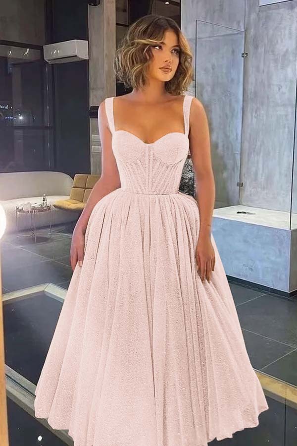 Gorgeous Spaghetti Strap Sweetheart Sequins Prom Dress With Tulle