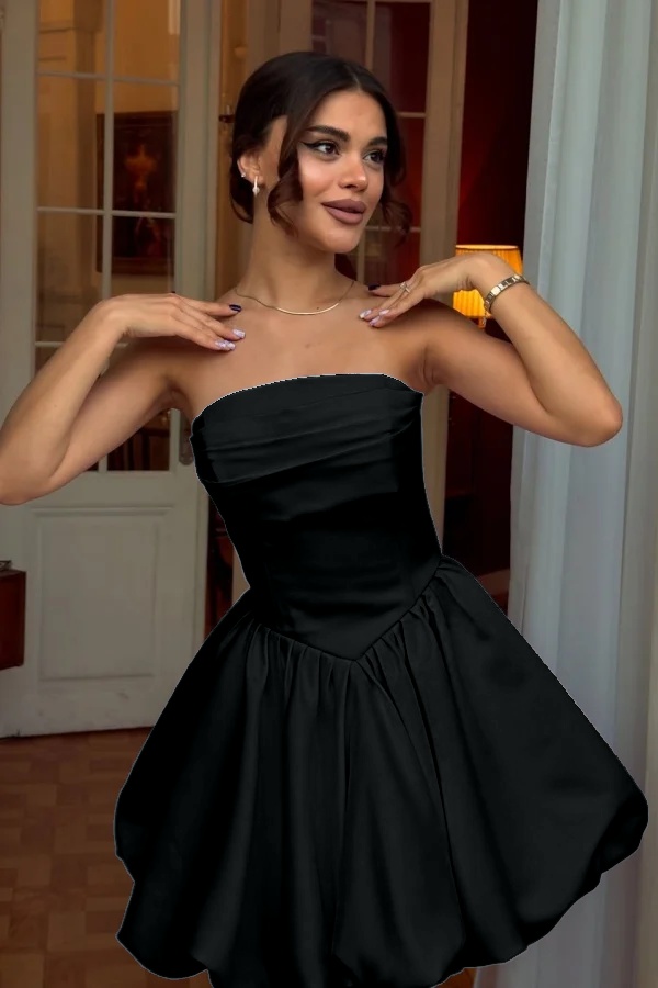 Chic Strapless Sleeveless Short A Line Prom Dress With Pleated