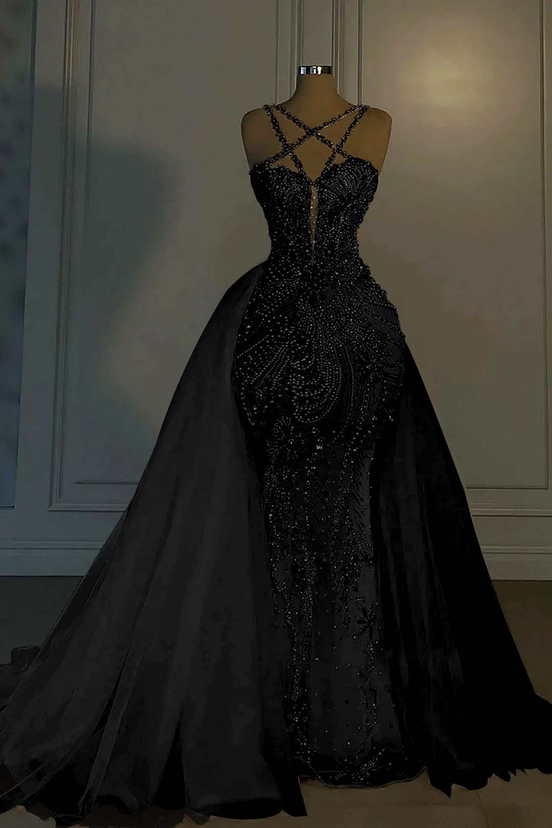 Halter Sleeveless Mermaid Long Prom Dress With Beading Tulle