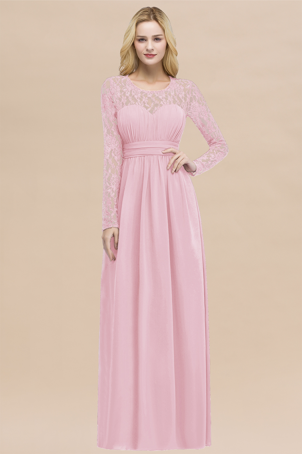 BMbridal Elegant Lace Burgundy Bridesmaid Dresses Online with Long Sleeves-BMbridal