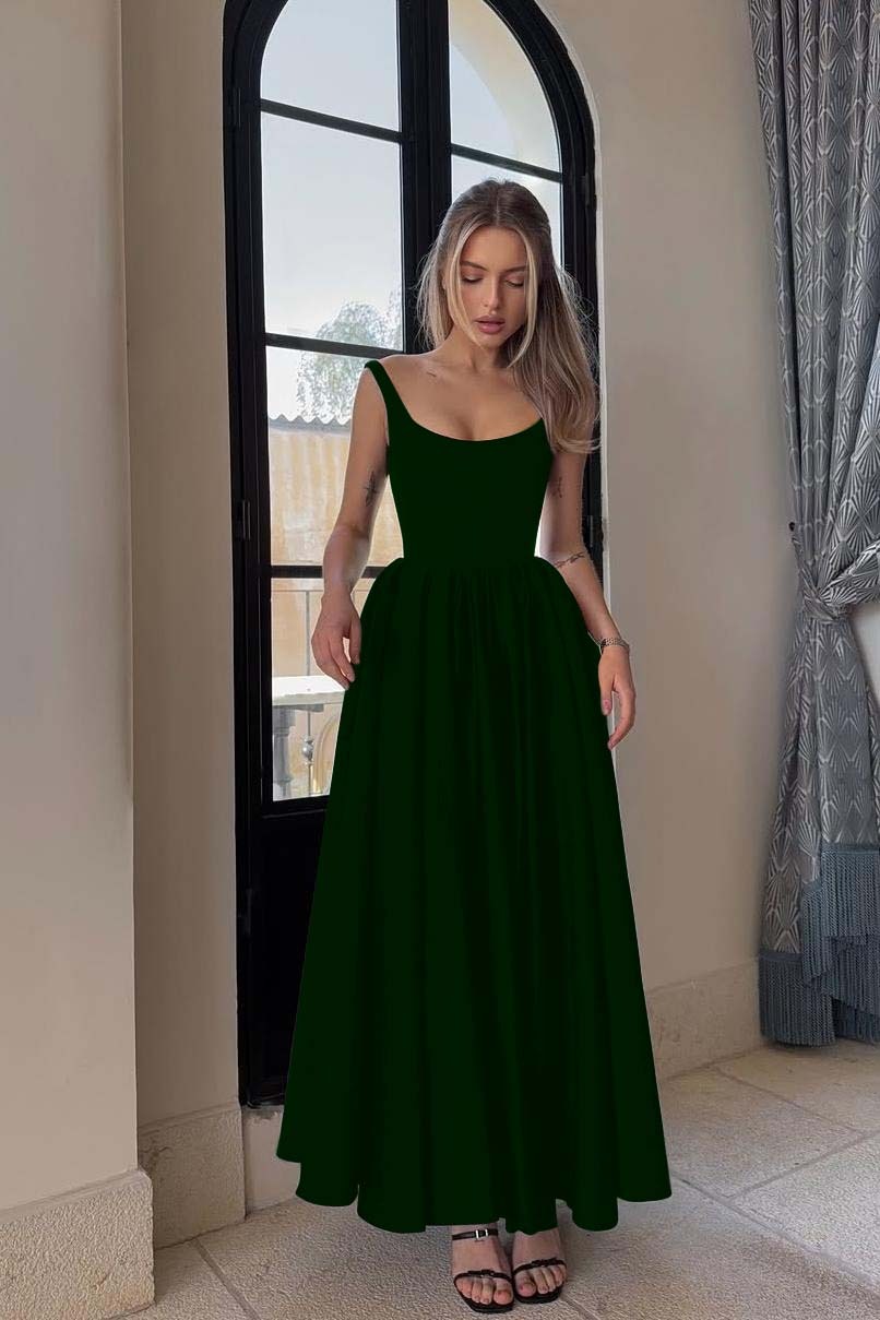 Spaghetti Strap Sleeveless A Line Long Prom Dress With Pleated