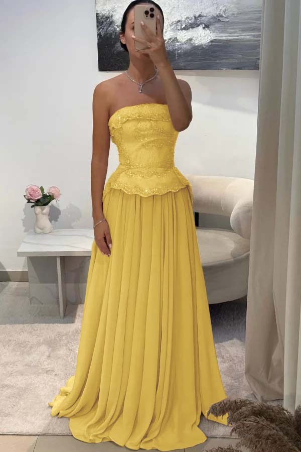 Chic Strapless Sleeveless Long Prom Dress With Pleated Beading