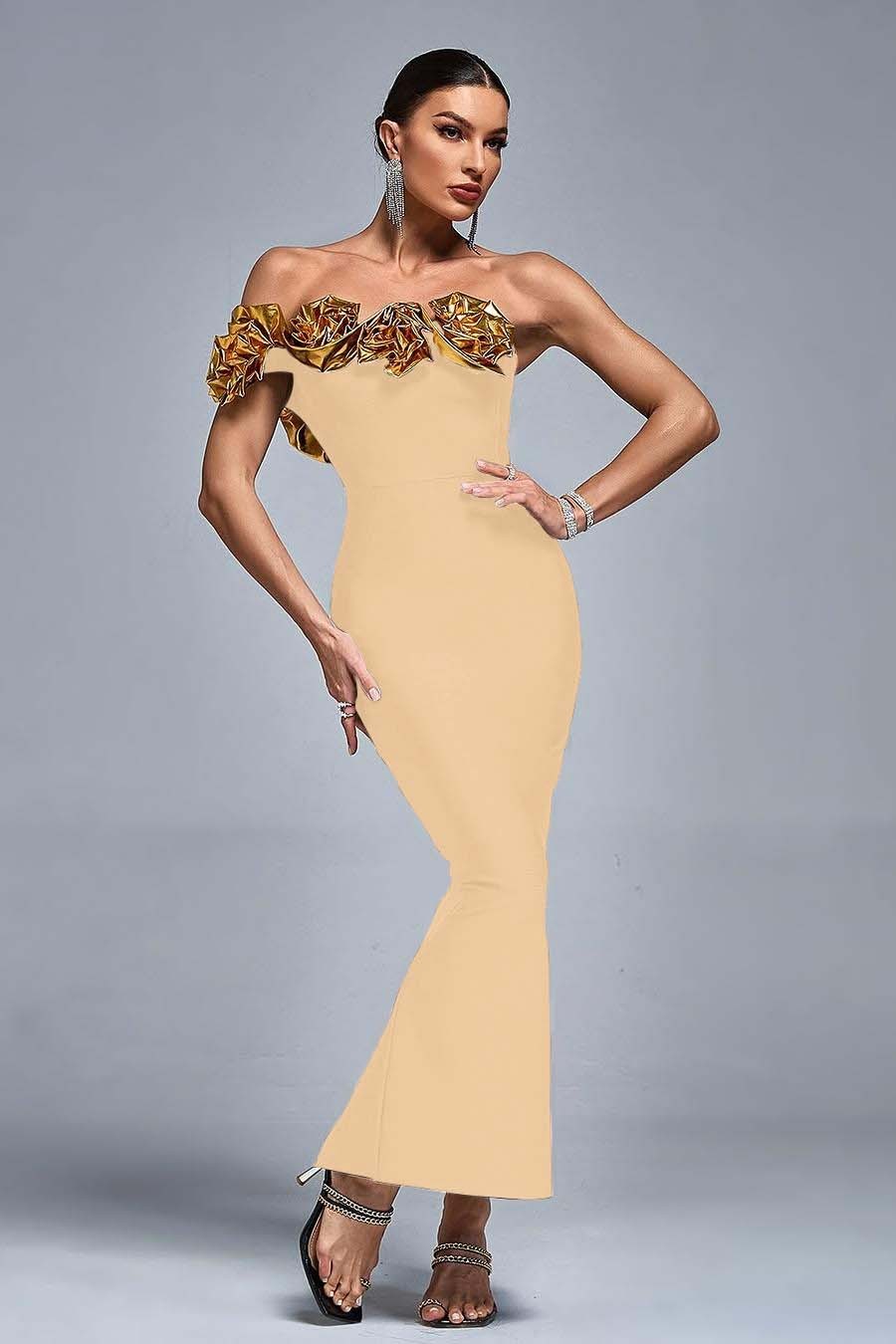 One Shoulder Sleeveless Long Mermaid Prom Dress With Pleated