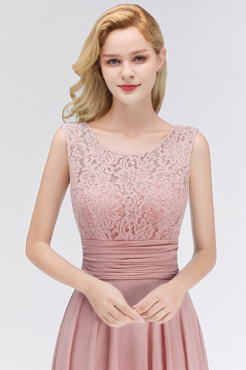BMbridal Elegant Lace Jewel Sleeveless Dusty Rose Bridesmaid Dress Online-BMbridal