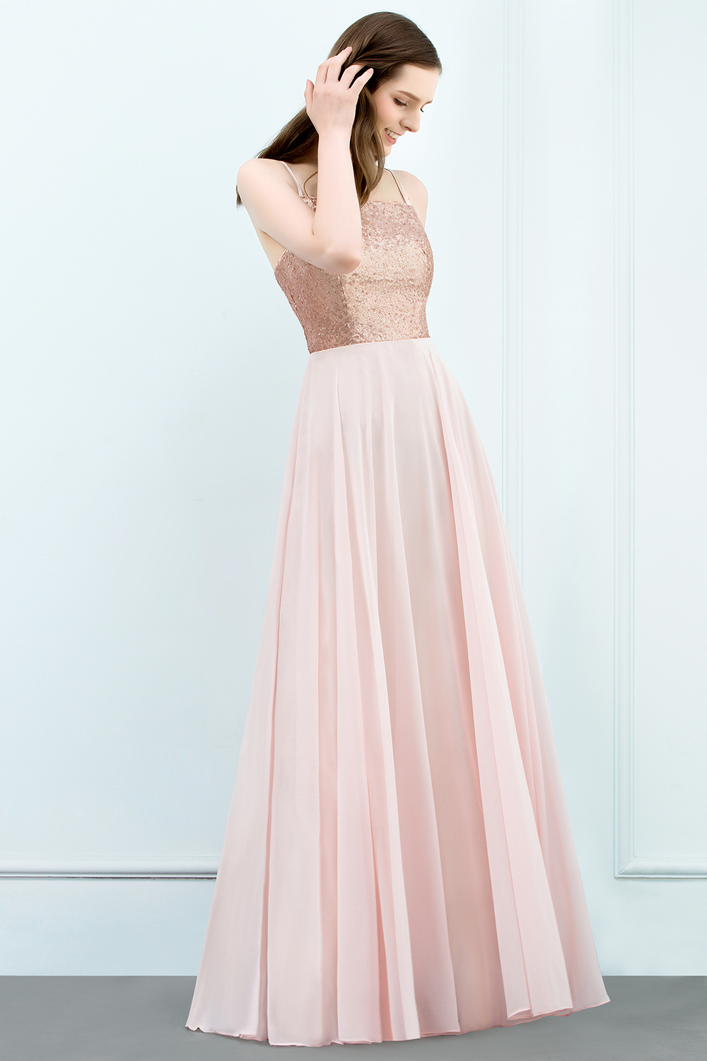 BMbridal Sparkly Sequined Top Spaghetti Straps Affordable Bridesmaid Dresses Online-BMbridal