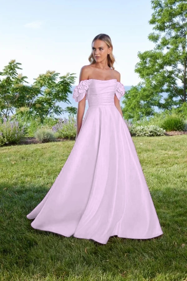 Off the Shoulder Sleeveless Long A Line Prom Dress With Pleated