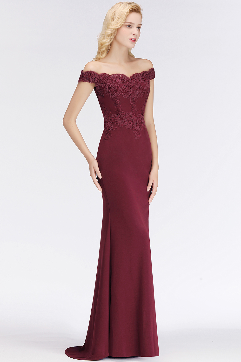 BMbridal Elegant Mermaid Off-the-Shoulder Burgundy Bridesmaid Dresses with Lace-BMbridal