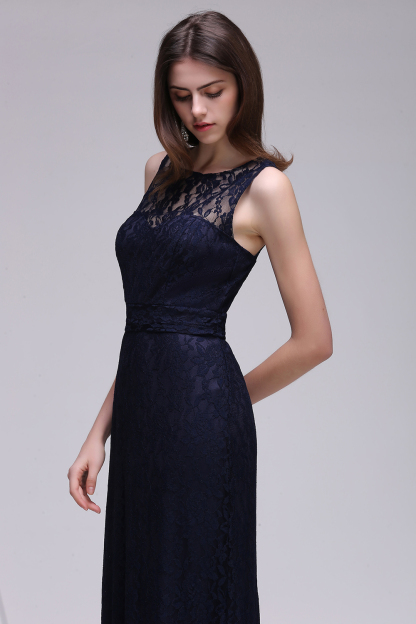 BMbridal Chic Sleeveless Scoop Lace Bridesmaid Dress with Keyhole Back-BMbridal