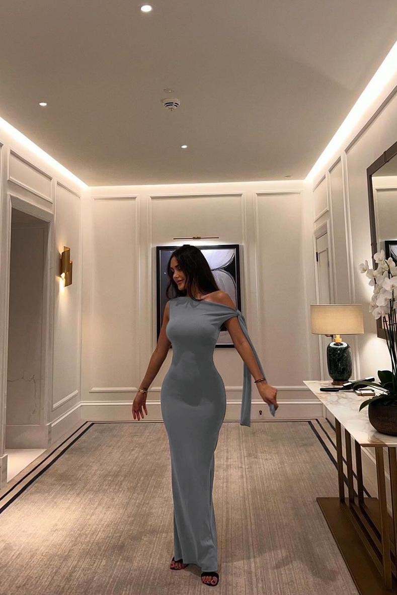 One Shoulder Sleeveless Mermaid Long Prom Dress With Pleated