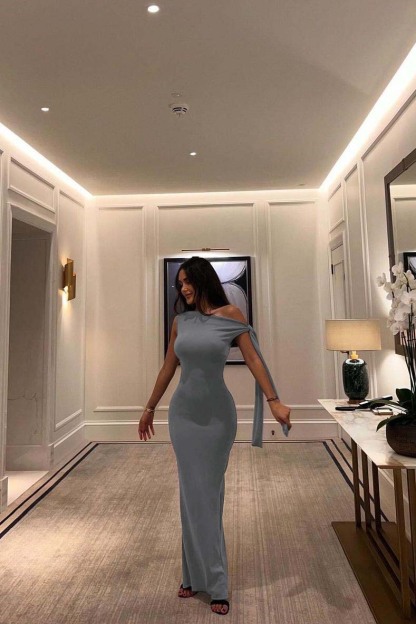 One Shoulder Sleeveless Mermaid Long Prom Dress With Pleated