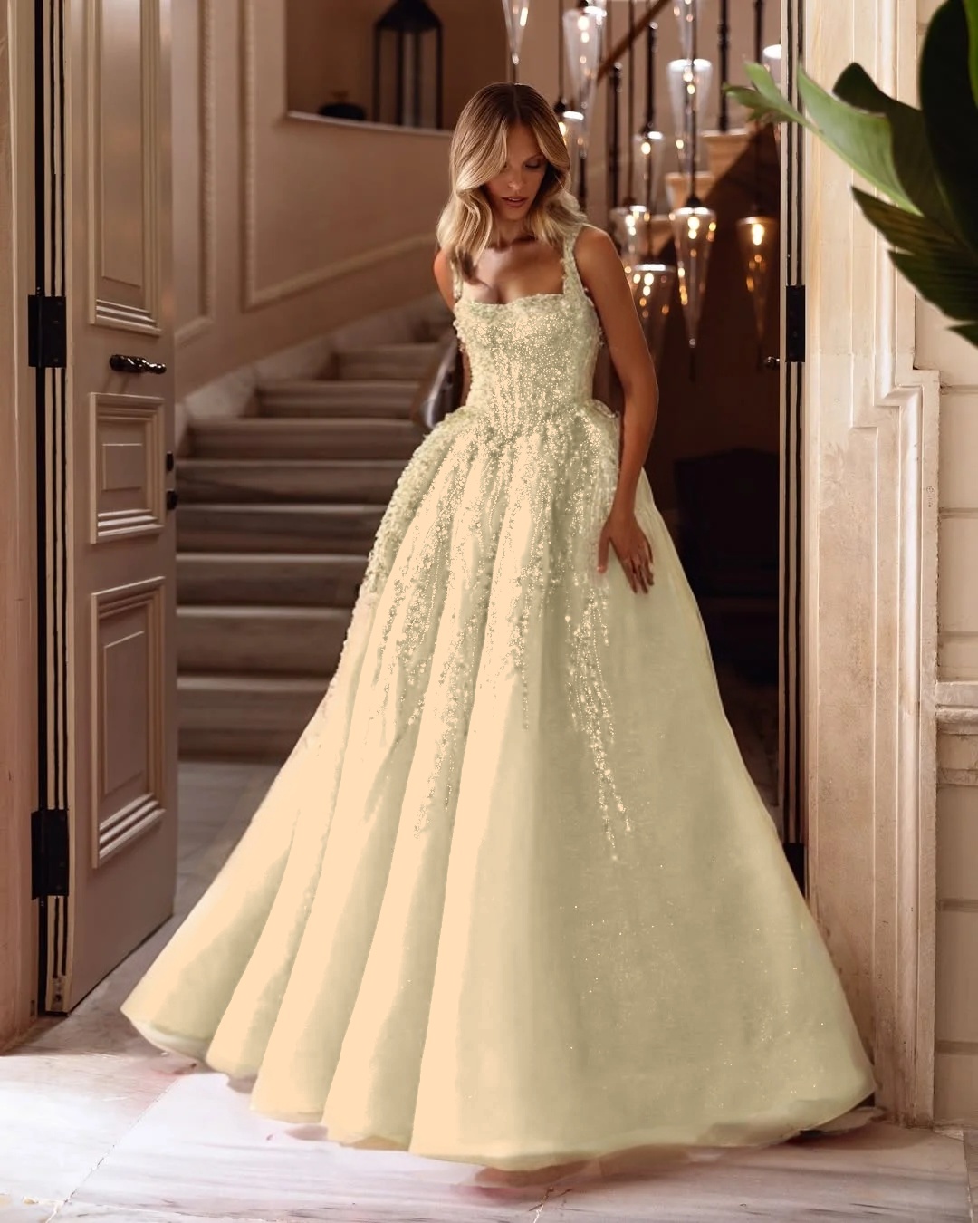 Spaghetti Strap Sleeveless Long A Line Prom Dress With Beading