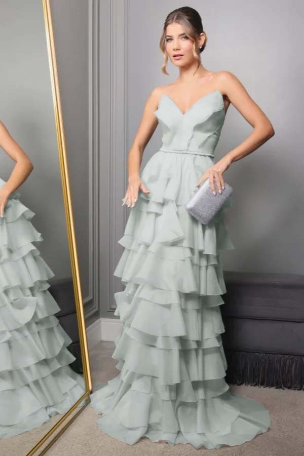 Spaghetti Strap V Neck Sleeveless Long Prom Dress With Pleated