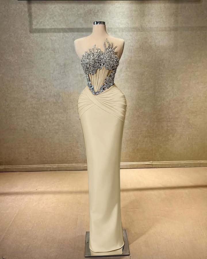 Strapless Sleeveless Long Mermaid Prom Dress With Beading Pleated