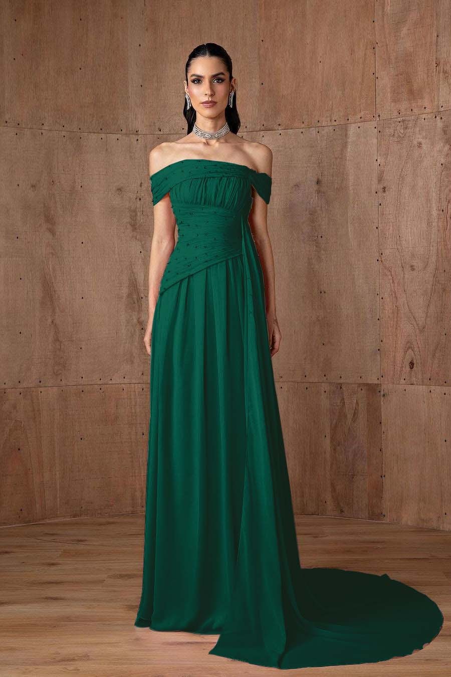 Off the Shoulder Sleeveless Strapless Ruffles Long Prom Dress With Beading