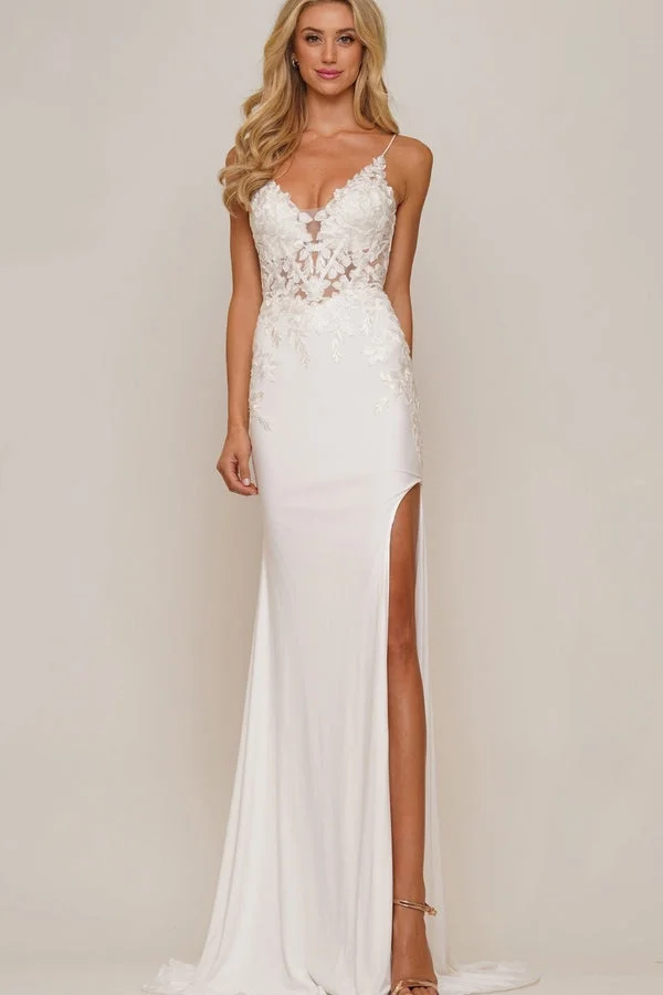 Spaghetti Strap Sleeveless Long Mermaid Prom Dress With Appliques