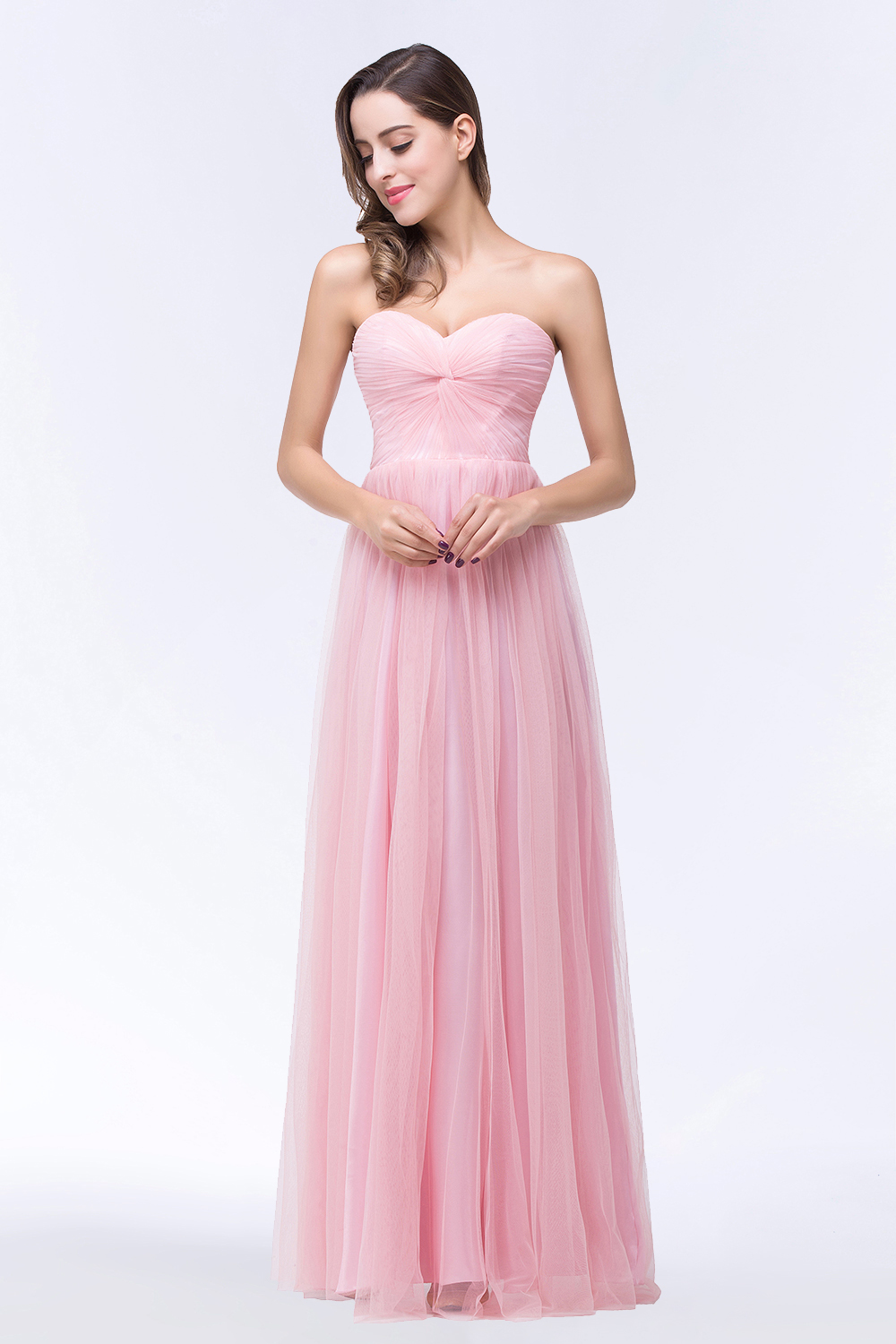 BMbridal Chic Tulle Ruffle Strapless Sweetheart Floor-Length Bridesmaid Dresses-BMbridal