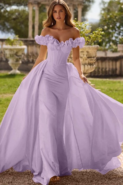 Off the Shoulder Sleeveless Long Mermaid Prom Dress With Pleated