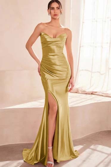 Strapless Sleeveless Long Mermaid Prom Dress With High Split