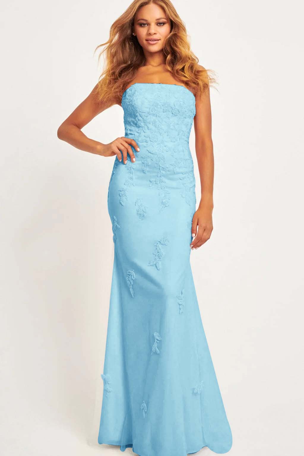 Strapless Sleeveless Long Mermaid Prom Dress With Appliques