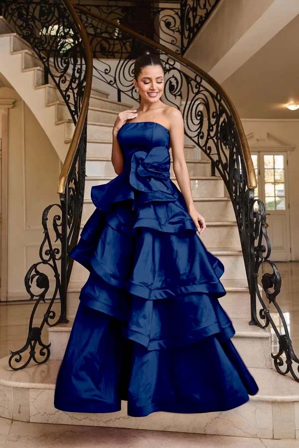Chic Strapless Sleeveless Long Prom Dress With Pleated Ruffles