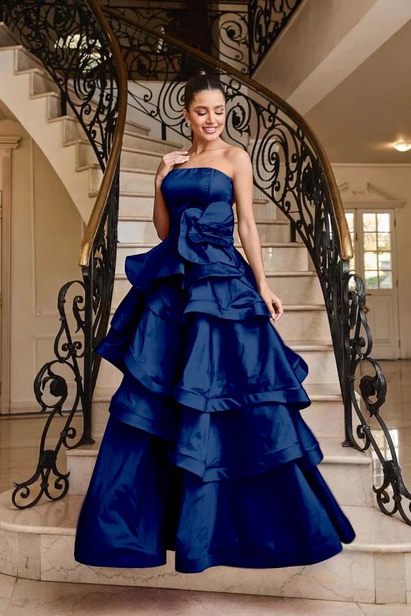 Chic Strapless Sleeveless Long Prom Dress With Pleated Ruffles