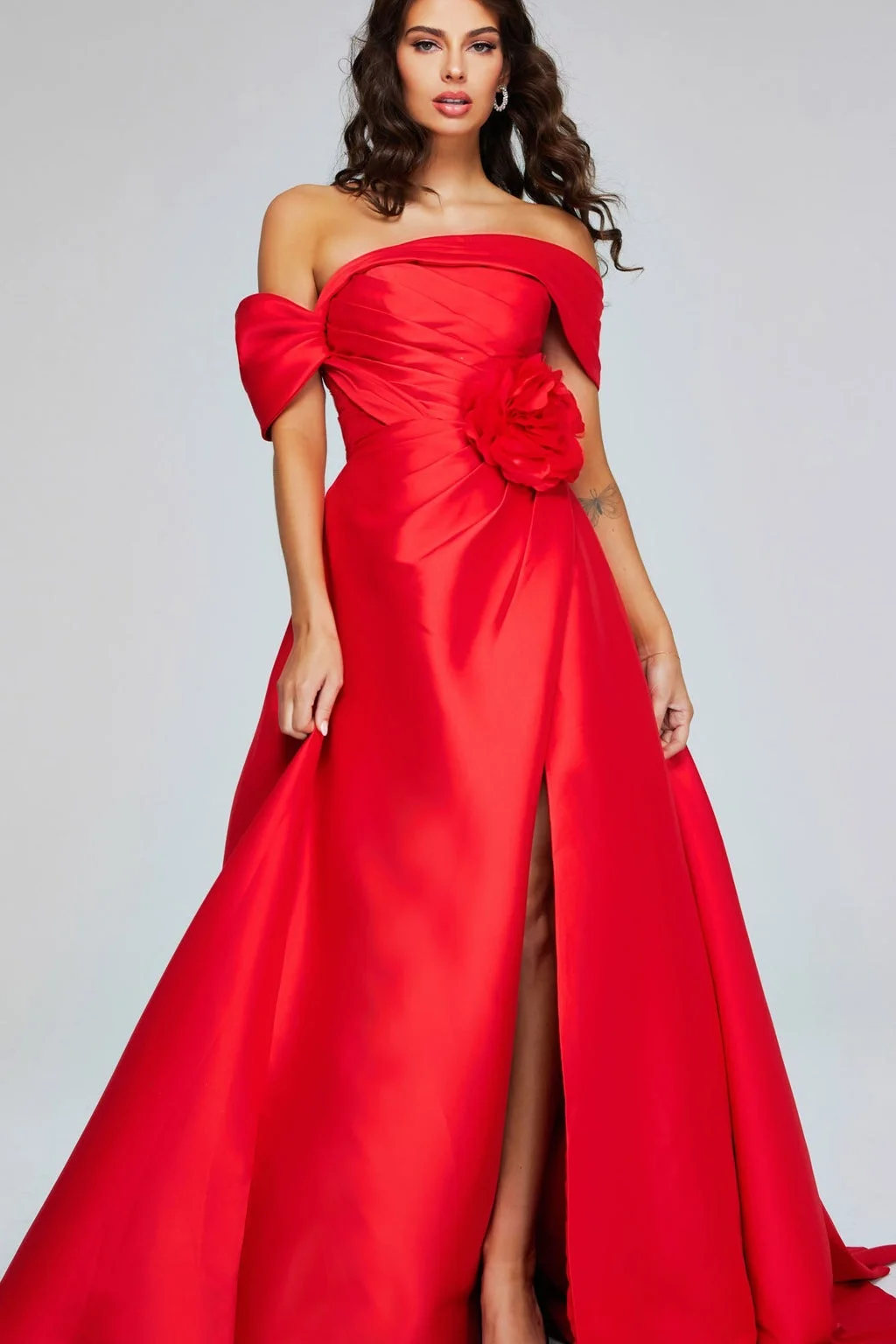 Off the Shoulder Sleeveless Long Split Prom Dress With Pleated