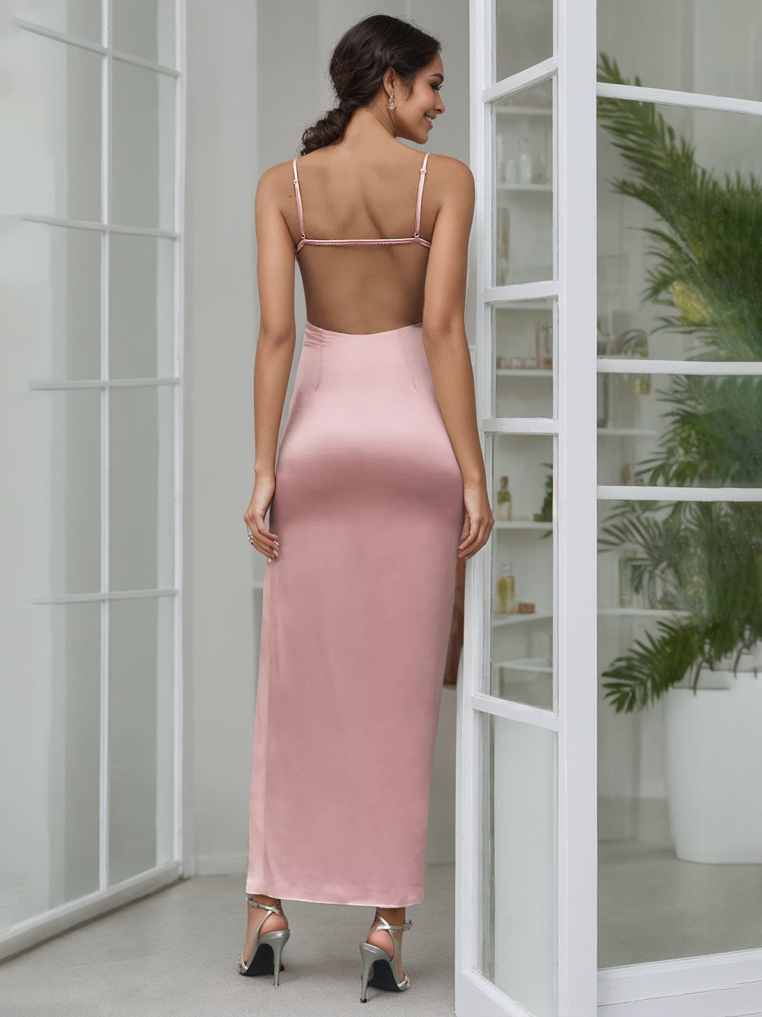 Square Neck Sleeveless Ankle-Length Wedding Guest Sheath Dress with Bow