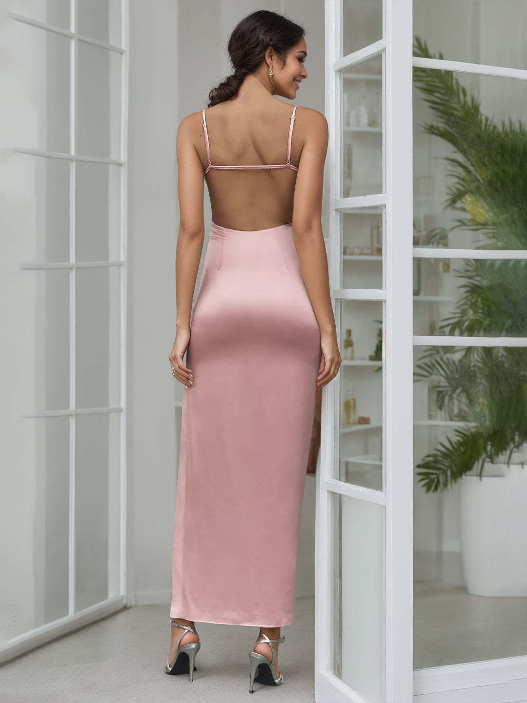 Square Neck Sleeveless Ankle-Length Wedding Guest Sheath Dress with Bow