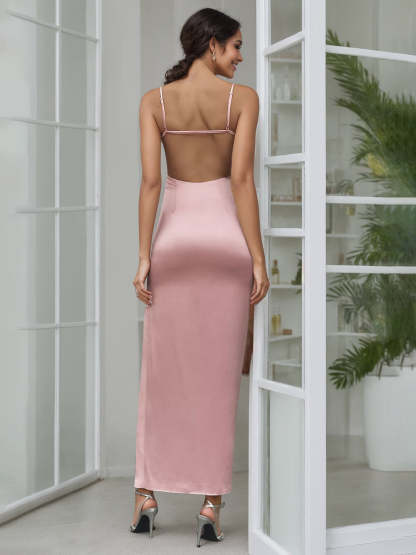 Square Neck Sleeveless Ankle-Length Wedding Guest Sheath Dress with Bow