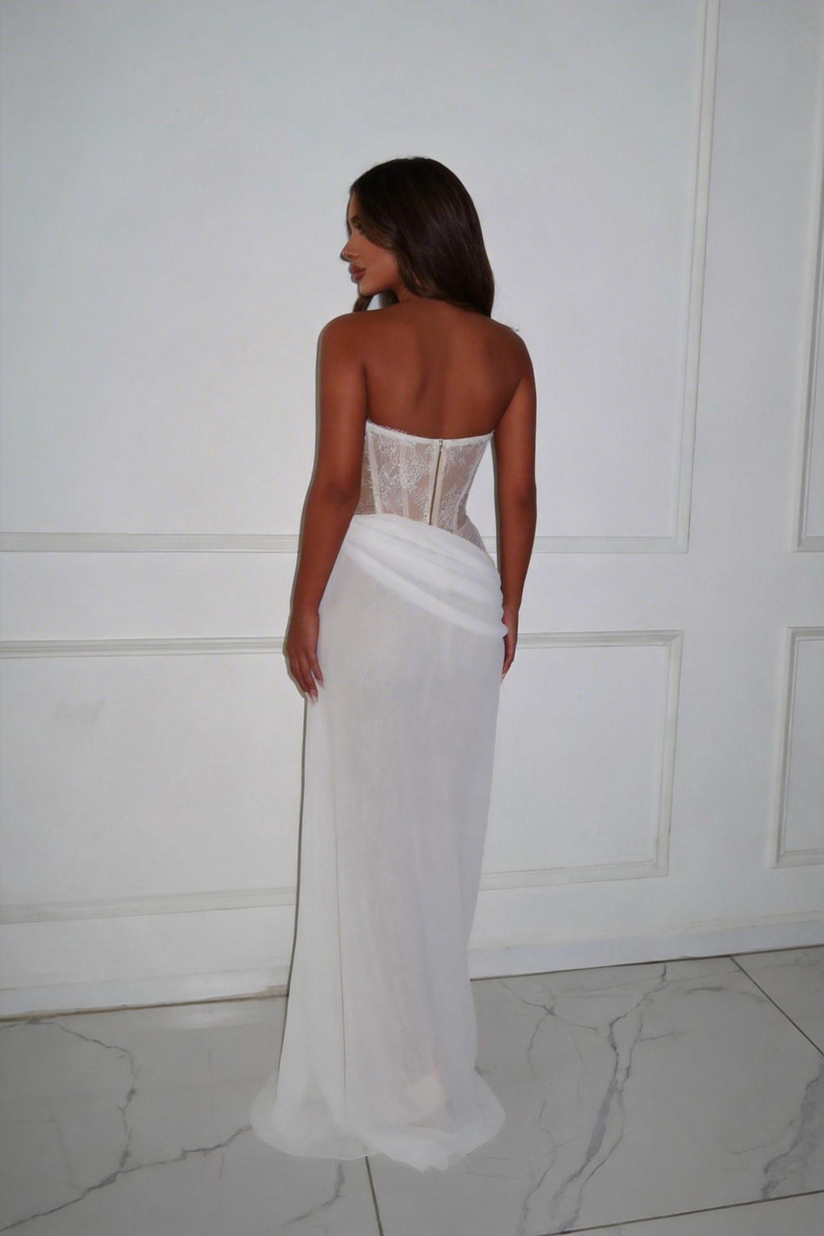 Strapless Sleeveless Long Mermaid Prom Dress With Lace Pleated