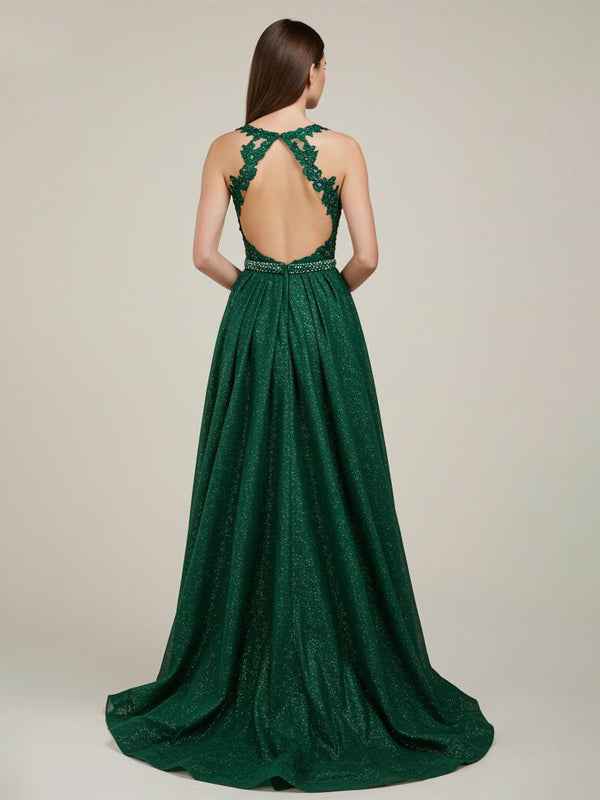 Green A Line Sweetheart Lace Appliques Long Prom Dress