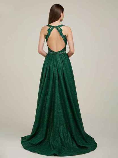 Green A Line Sweetheart Lace Appliques Long Prom Dress