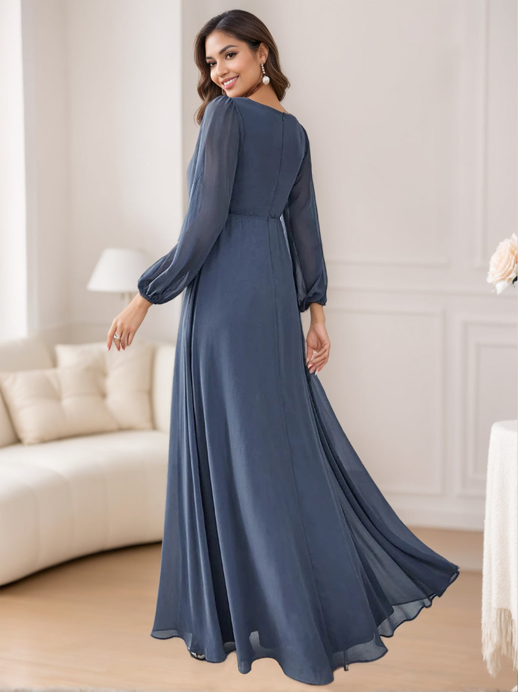 Elegant Floor-Length A-Line Princess V-Neck Mother of the Bride Dress Featuring Embroidery