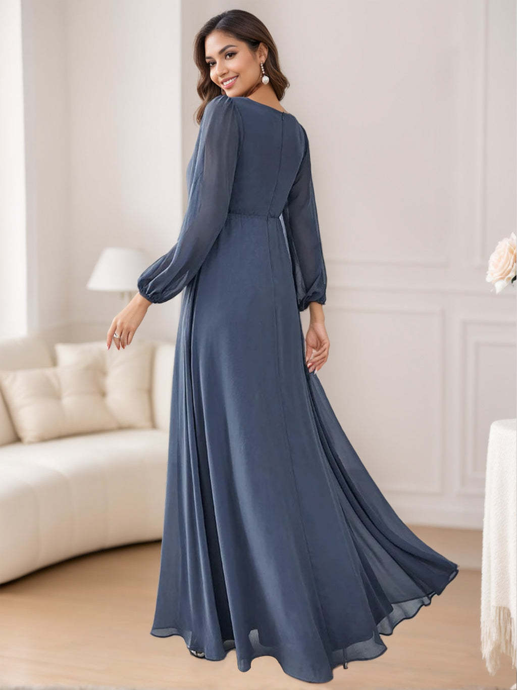 Elegant Floor-Length A-Line Princess V-Neck Mother of the Bride Dress Featuring Embroidery
