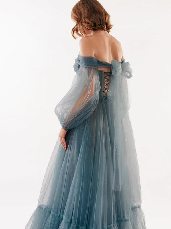 Sweetheart Off-the-Shoulder A-Line Princess Prom Dress in Floor-Length Tulle
