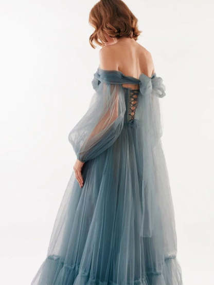Sweetheart Off-the-Shoulder A-Line Princess Prom Dress in Floor-Length Tulle