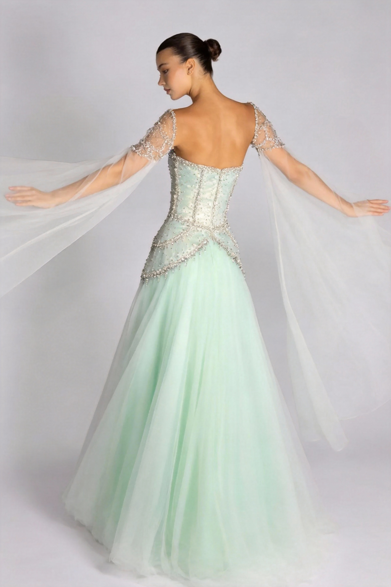 Long Sleeves Sweetheart Long A Line Prom Dress With Pleated Beading