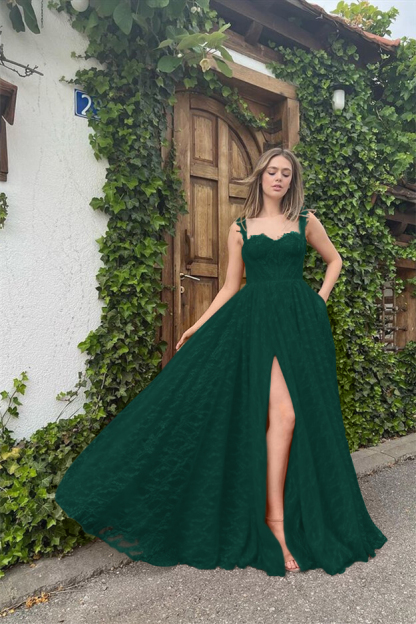 Straps Sleeveless Sweetheart Long Prom Dress With High Split