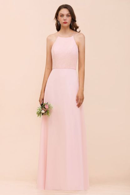 BMbridal Elegant Lace Spaghetti Straps Affordable Long Bridesmaid Dress-BMbridal