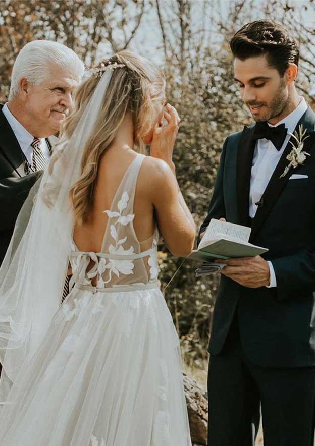 V-Neck Princess A-Line Floor-length Bridal Gown