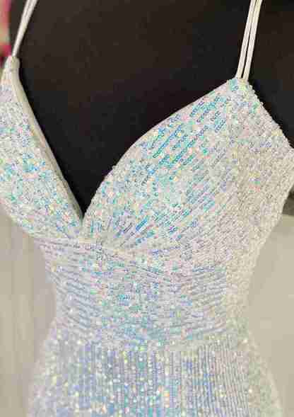 V-Neck Spaghetti Strap Floor-Length Sheath Prom Dress with Pleated Details