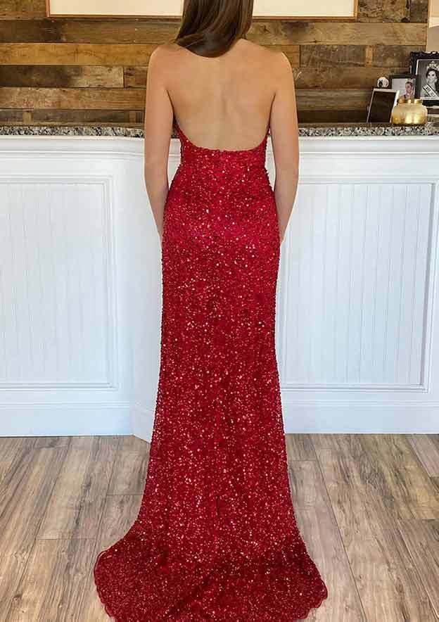 V-Neck Halter Sleeveless Floor-Length Prom Dress with Side Split