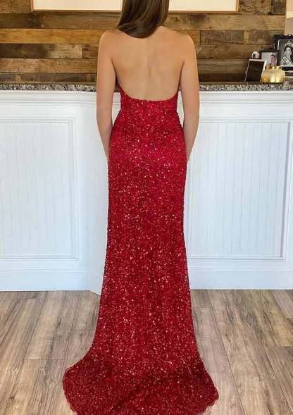 V-Neck Halter Sleeveless Floor-Length Prom Dress with Side Split